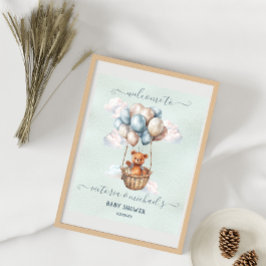 Teddy Bear Hot Air Ballon Babydusche Willkommen Poster
