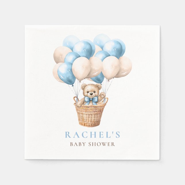 Teddy Bear Hot Air Ballon Blue Boy Baby Dusche Serviette (Vorderseite)