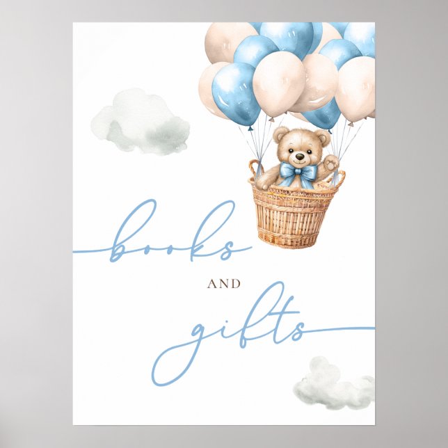 Teddy Bear Hot Air Ballon Blue Bücher und Geschenk Poster (Vorne)