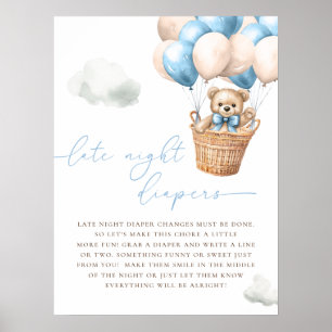 Teddy Bear Hot Air Ballon Blue Spate Night Diapers Poster