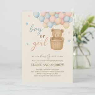 Teddy Bear Hot Air Ballon Gender Reveal Einladung