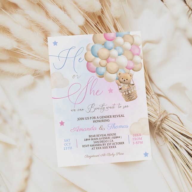 Teddy Bear Hot Air Ballon Gender Reveal Einladung (Von Creator hochgeladen)