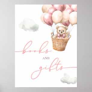 Teddy Bear Hot Air Ballon Rosa Bücher und Geschenk Poster