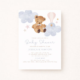 Teddy Bear & Hot Air Ballon Wassercolor Baby Showe Einladung