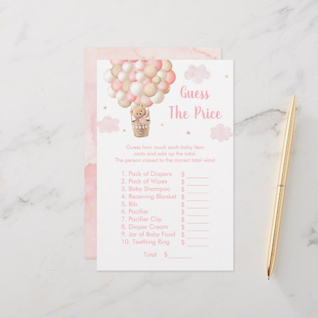 Teddy Bear Hot Air Balloon Guess The Price Game (Vorderseite/Rückseite Beispiel)