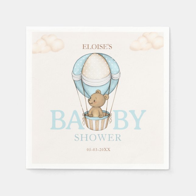 Teddy Bear Hot Balloon Babydusche warten Serviette (Vorderseite)