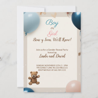 Teddy Bear Hot Balloons: Junge oder Girl Gender Re Einladung