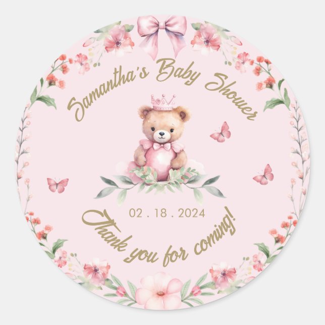 Teddy Bear Hugs & Butterfly Kisses: Danke Runder Aufkleber (Vorderseite)