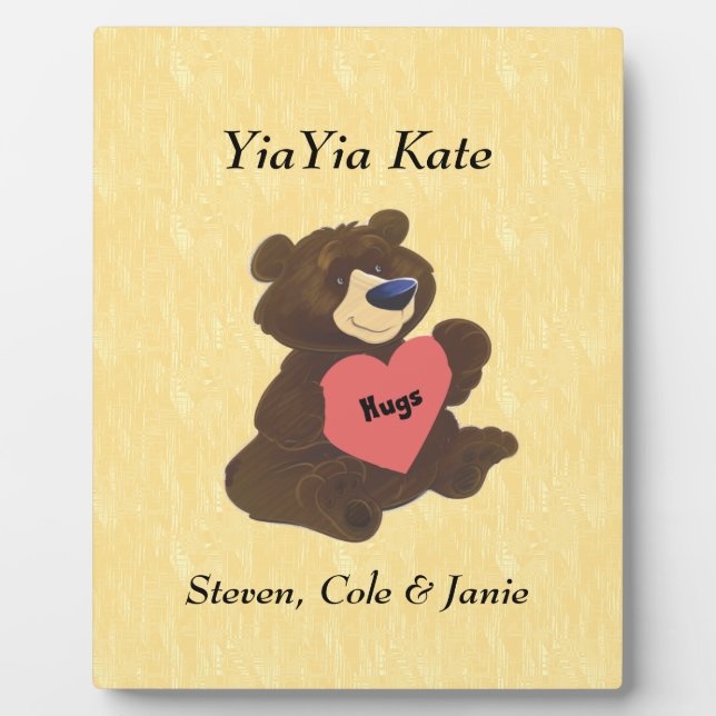 Teddy Bear Hugs Heart YiaYia Custom Plaque Fotoplatte (Vorderseite)