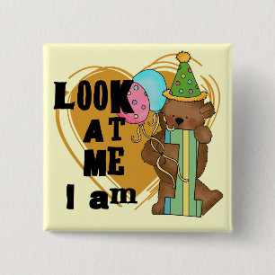 Teddy Bear Ich bin 1 Geburtstag T - Shirt und Gesc Button