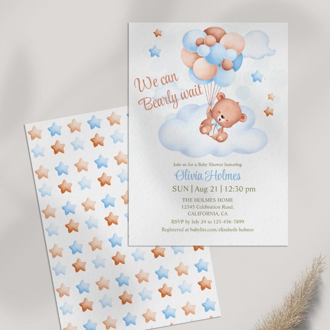 Teddy Bear im Sky Baby Shower Einladung (Teddy Bear in the Sky Baby Shower Invitation on table)