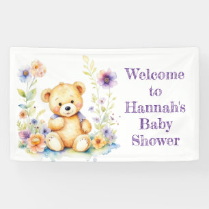 Teddy Bear in Blume Girl's Baby Shower Banner