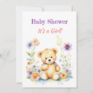 Teddy Bear in Blume Girl's Baby Shower Einladung