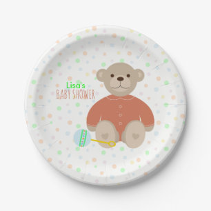 Teddy Bear in Coral Baby Shower verkleidet Pappteller