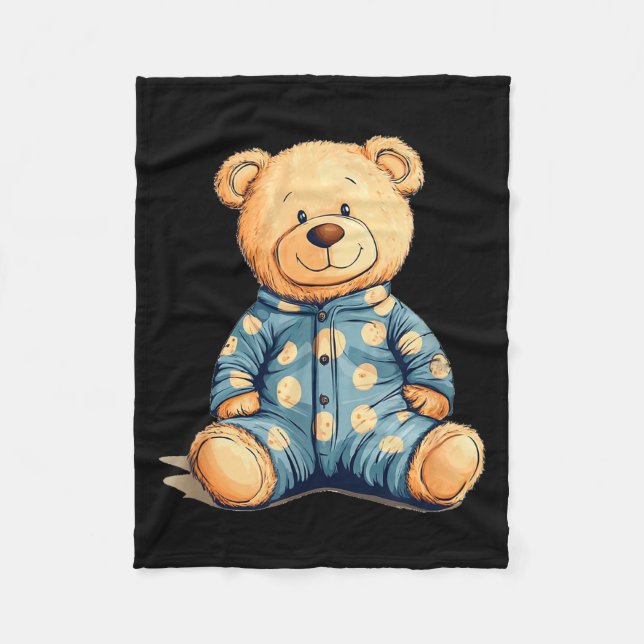 Teddy Bear In Pajama Costume For Bedtime Smiles  Fleecedecke (Vorderseite)