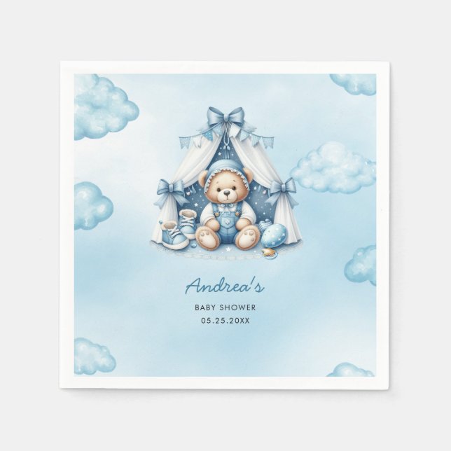 Teddy Bear in Zelt Baby Dusche Serviette (Vorderseite)