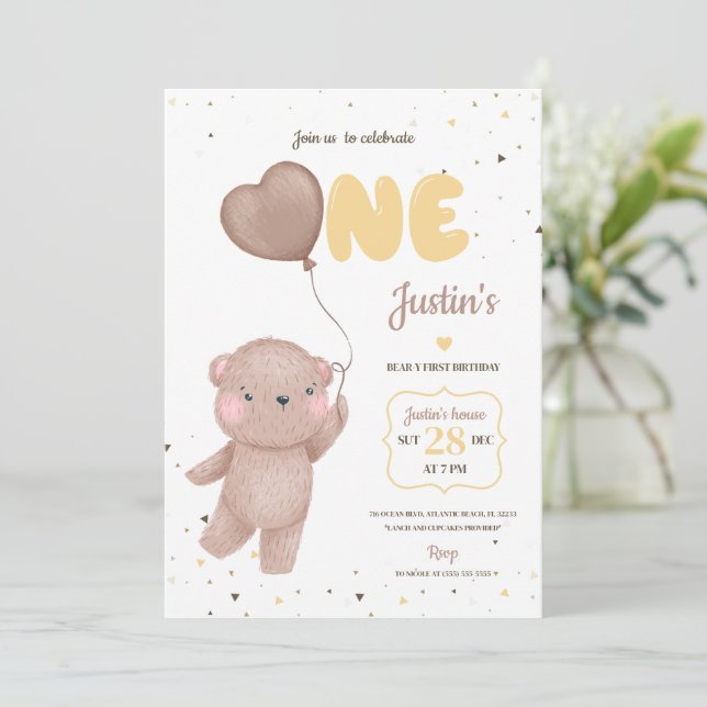 Teddy Bear Invitation pour le premier anniversaire (Debout devant)
