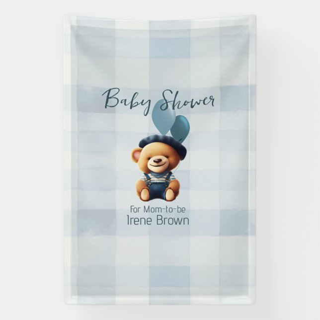 Teddy Bear Jean Baby Shower Blue Banner (Vertikal)