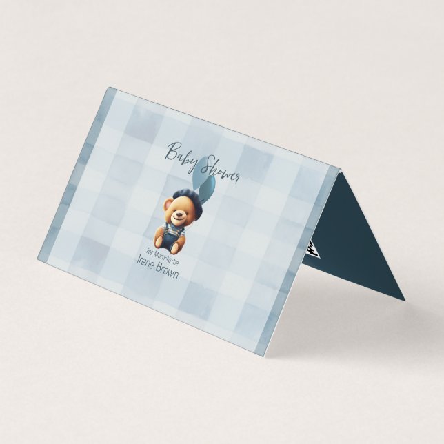 Teddy Bear Jean Baby Shower Blue Enclosure Card (Vorderseite)