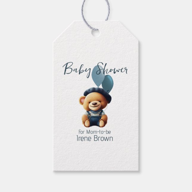 Teddy Bear Jean Baby Shower Blue Geschenkanhänger (Vorderseite)