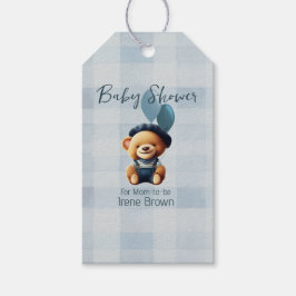 Teddy Bear Jean Baby Shower Blue Geschenkanhänger