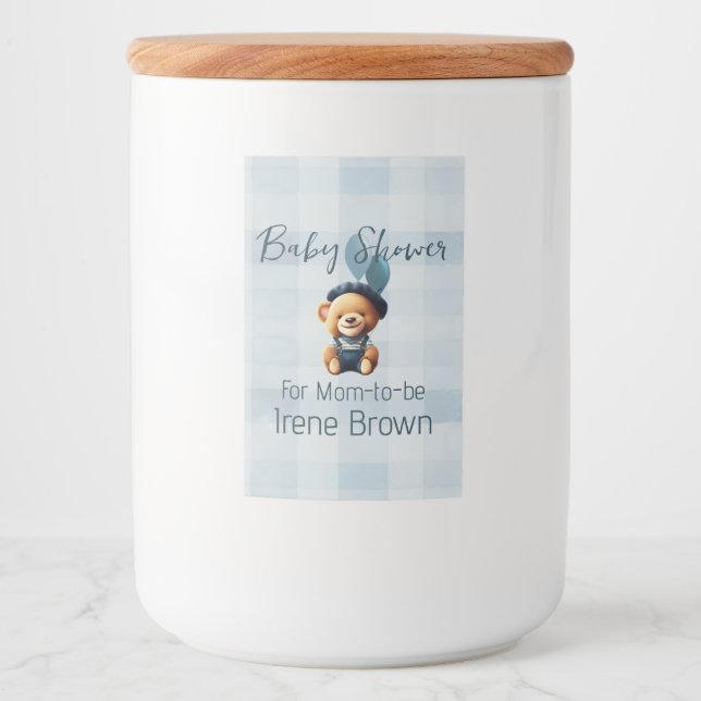 Teddy Bear Jean Baby Shower Blue Lebensmitteletikett (Vorderseite)