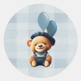 Teddy Bear Jean Baby Shower Blue Runder Aufkleber