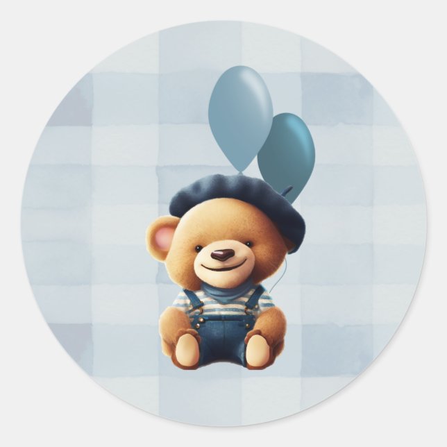 Teddy Bear Jean Baby Shower Blue Runder Aufkleber (Vorderseite)