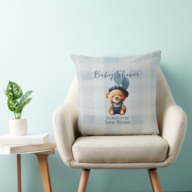 Teddy Bear Jean Baby Shower Blue Throw Kissen (Stuhl )