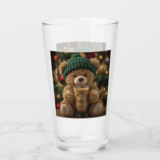 Teddy Bear Kaffee Weihnachten Glas (Vorderseite)