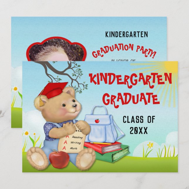 Teddy Bear Kindergarten Graduierungsparty Einladung (Vorne/Hinten)