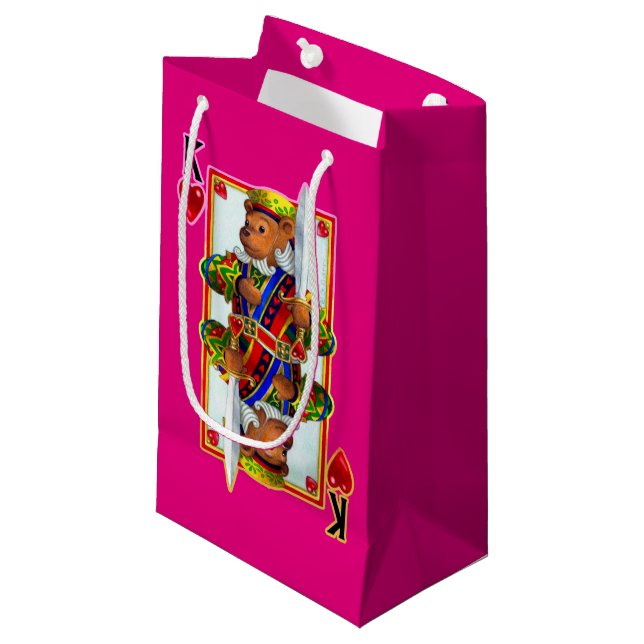 Teddy Bear King of Hearts Gift Bag Kleine Geschenktüte (Vorderseite Schrägansicht)