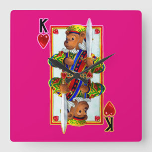 Teddy Bear King of Hearts Wall Clock Quadratische Wanduhr