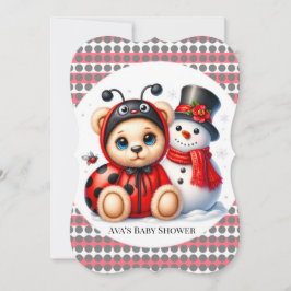 Teddy Bear Ladybug mit Snowman Baby Dusche Einladung