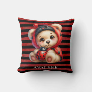Teddy Bear Ladybug Stripes Girl Babyduschgeschenk Kissen