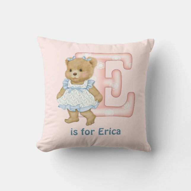 Teddy Bear Letter E Monogram Kissen (Vorderseite)