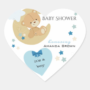 Teddy Bear Liebe Baby Boy Dusche   Herz-Aufkleber