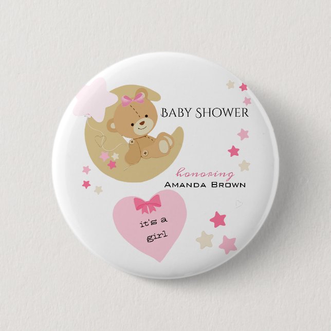 Teddy Bear Liebe Baby Girl Dusche Button (Vorderseite)