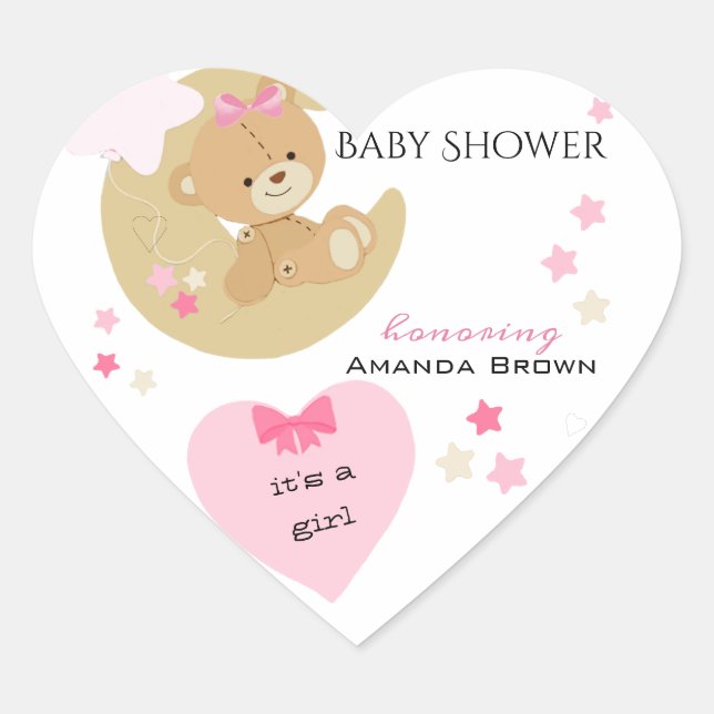 Teddy Bear Liebe Baby Girl Dusche Herz-Aufkleber (Vorderseite)