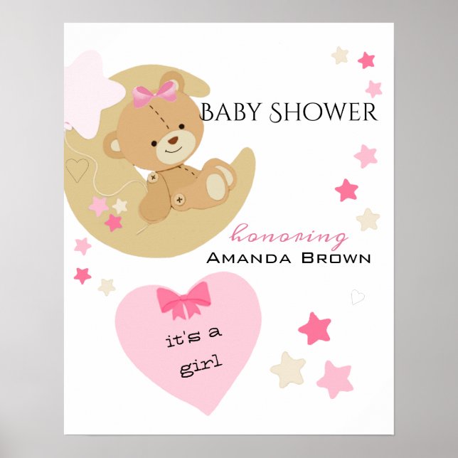 Teddy Bear Liebe Baby Girl Dusche Poster (Vorne)