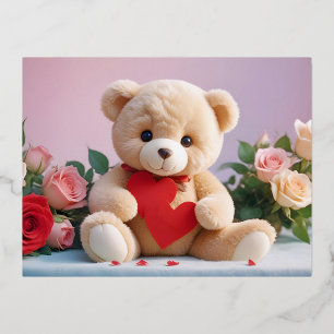 Teddy Bear Liebe Tender Romantisches Geschenk Folien Feiertagspostkarte
