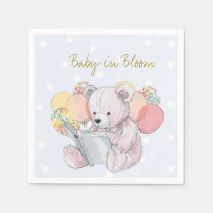 Teddy Bear liest ein Buch Baby in Bloom Serviette