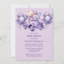 Teddy Bear Lila Balloons Car Girl Babydusche