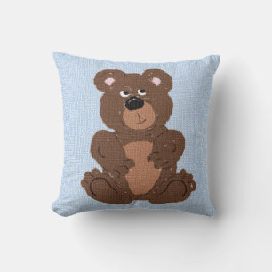 Teddy Bear Linen Blue Kissen