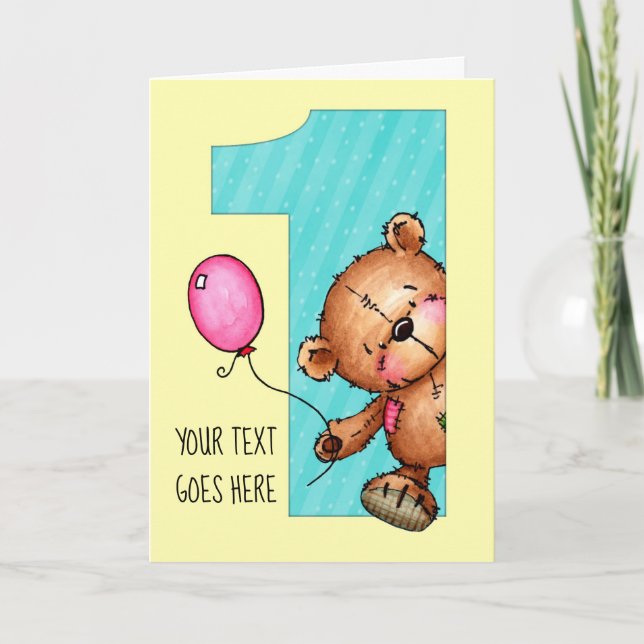 Teddy Bear macht eins! Happy Birthday Karte (Vorderseite)