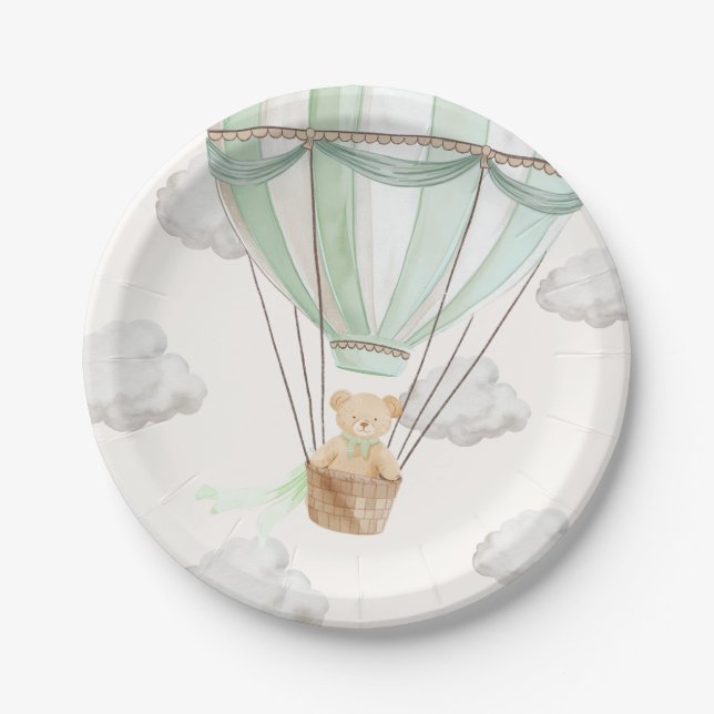 Teddy Bear Minze Green Hot Air Ballon Pappteller (Vorderseite)