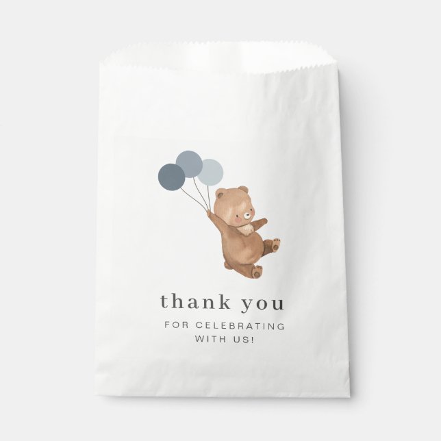 Teddy Bear mit 3 blauen Balloons Geschenktütchen (Vorderseite)