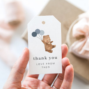 Teddy Bear mit 3 Blue Balloons Gift Tag Geschenkanhänger