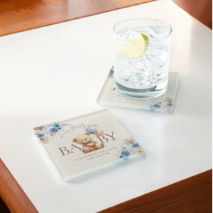 Teddy Bear mit Balloon Boho Blue Rose Babydusche Glasuntersetzer