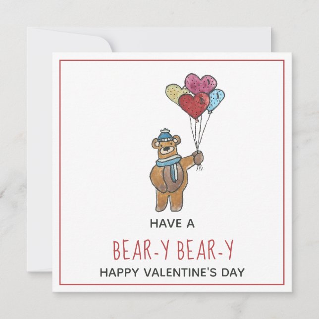 Teddy Bear mit Balloon Bouquet Valentine Card (Vorderseite)